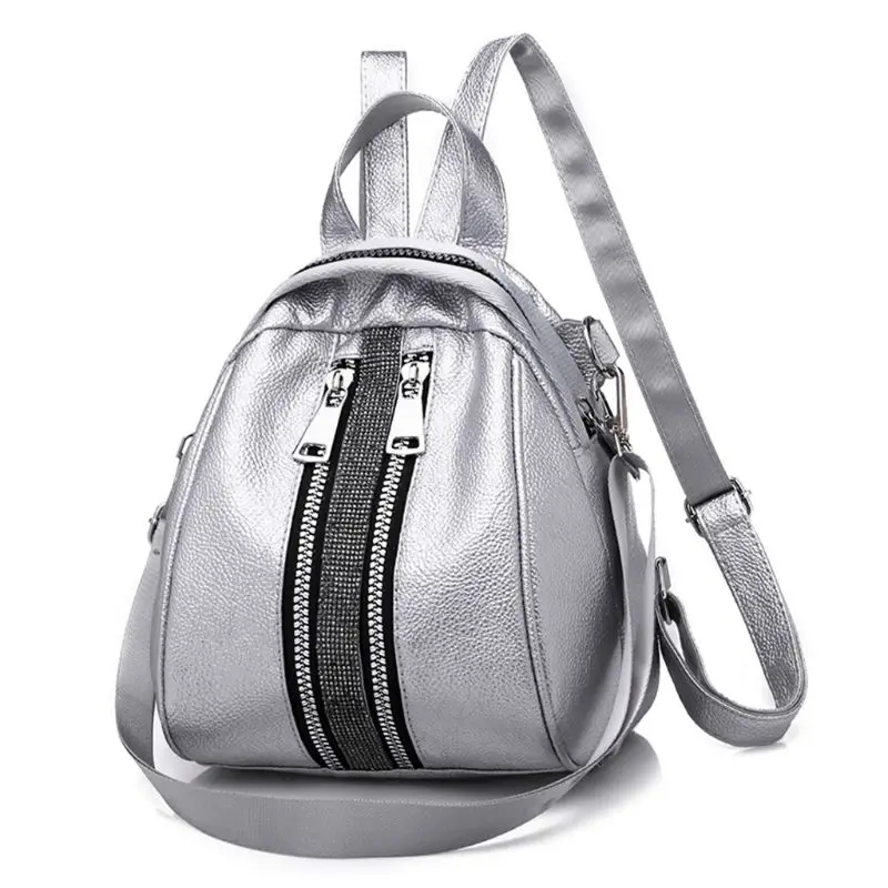 Новые модные рюкзаки из искусственной кожи серебристого и черного цвета для девочек-подростков, женская школьная сумка через плечо, рюкзак - Цвет: Серебристый