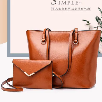 

JJDXBPPDD 2 Pcs/Set Vintage Handbags Women Messenger Bags Female Purse Solid Shoulder Bags Office Lady Casual Tote Shoulder Bag