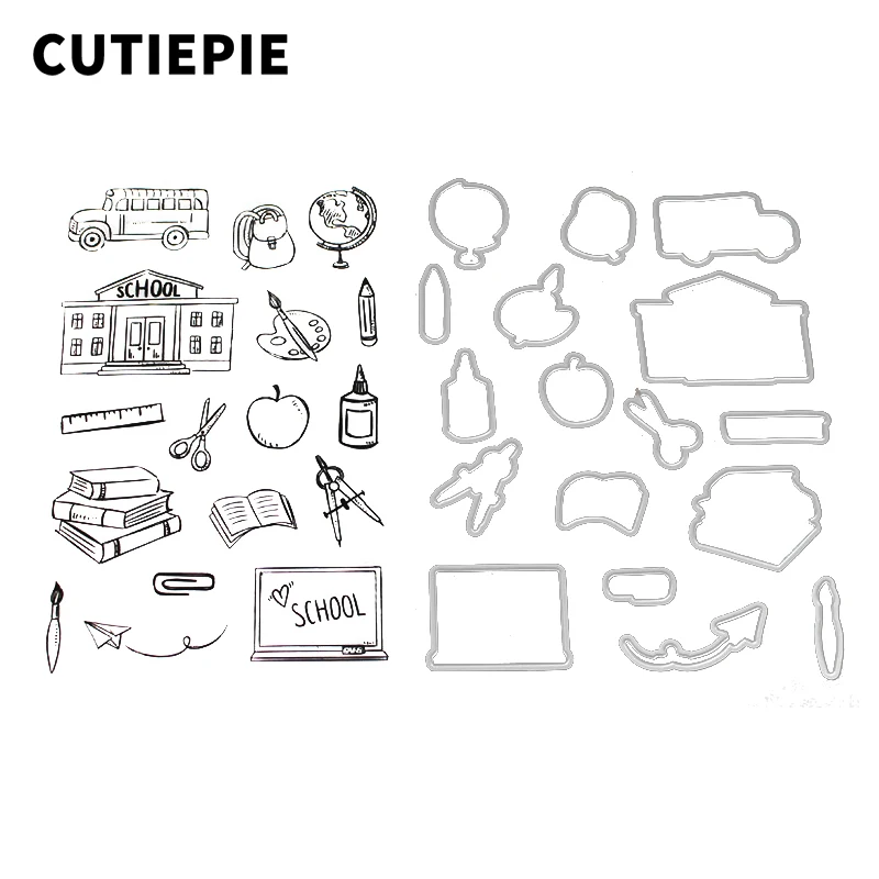 

1Set School Bus Metal Cutting Dies and Transparent Clear Stamp for Scrapbooking DIY Photo Album Embossing Folder Paper Supplies