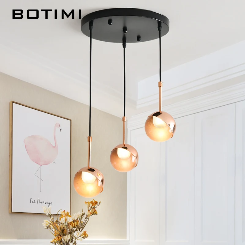

Botimi Modern LED Pendant Lights For Dining 220V Rose Gold Metal Pendant Lamp Triple Adjustable Hanging Light Home Deco Lighting