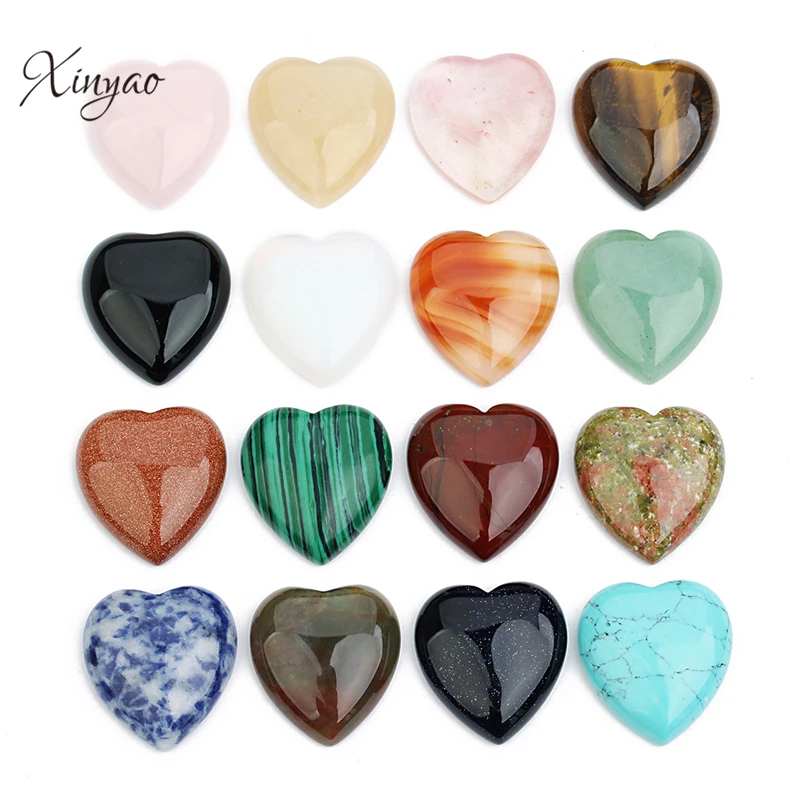 

XINYAO 5pcs Heart Natural Stone Cabochon Beads 10mm 25mm Agates Tiger Eye Flat Back Beads for DIY Pendant Jewelry Making