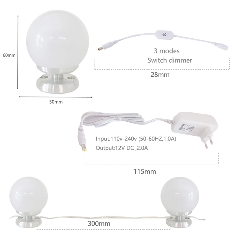  LED 12V Makeup Mirror Light Bulb Hollywood Vanity Lights Stepless Dimmable Wall Lamp 6 10 Bulbs Kit