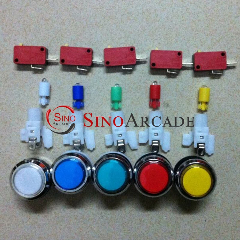 5 pcs CHROME Plated illuminated 12v LED Arcade Push Button Mulitcade arcade machines,MAME NEW Multicolors Available