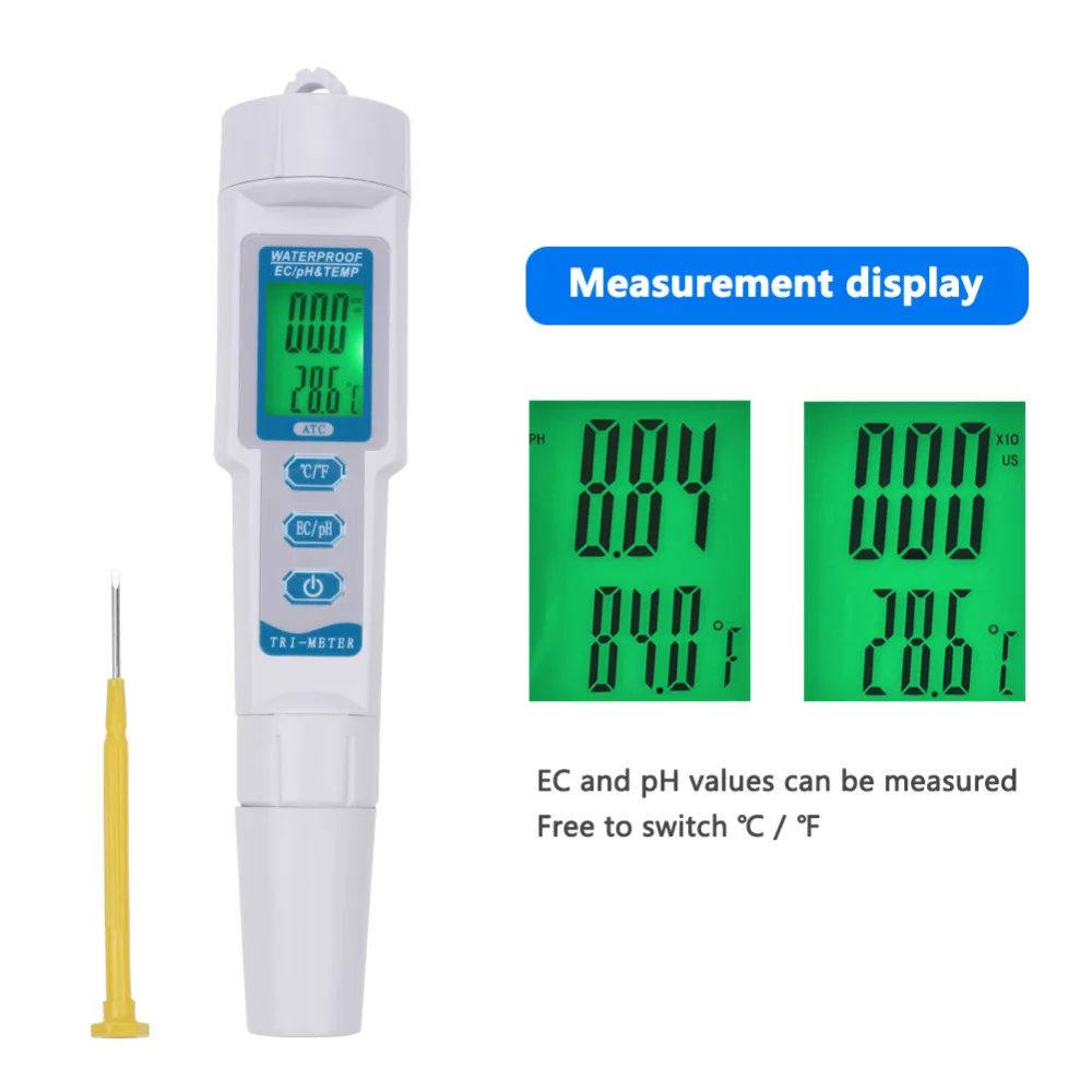 Три-в-одном PH TDS метр 6 Многофункциональный монитор ручка EC датчик качества воды подсветка цифровой дисплей Измеритель проводимости