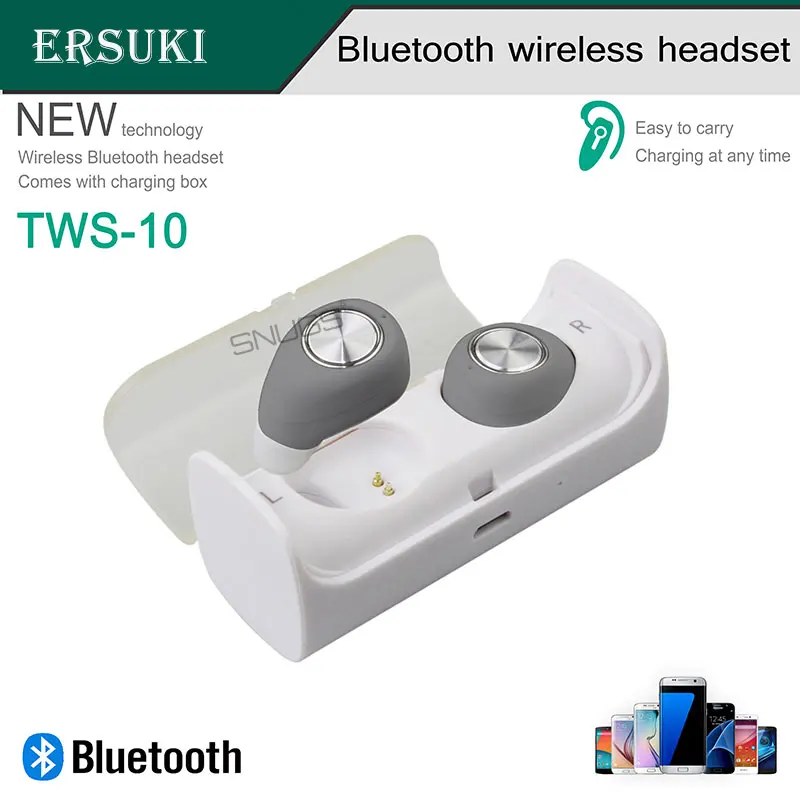 Ersuki двойные Bluetooth наушники TWS10 настоящие беспроводные мини наушники в ухо стерео гарнитура наушники с зарядным гнездом для телефонов - Цвет: gary