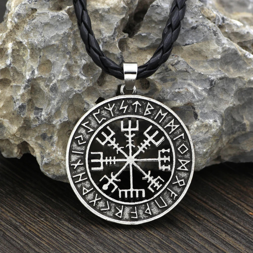 Викинг исландский Vegvisir шлем ужас в руническом круге кулон волшебный компас с кольями Рунический амулет колье ожерелье