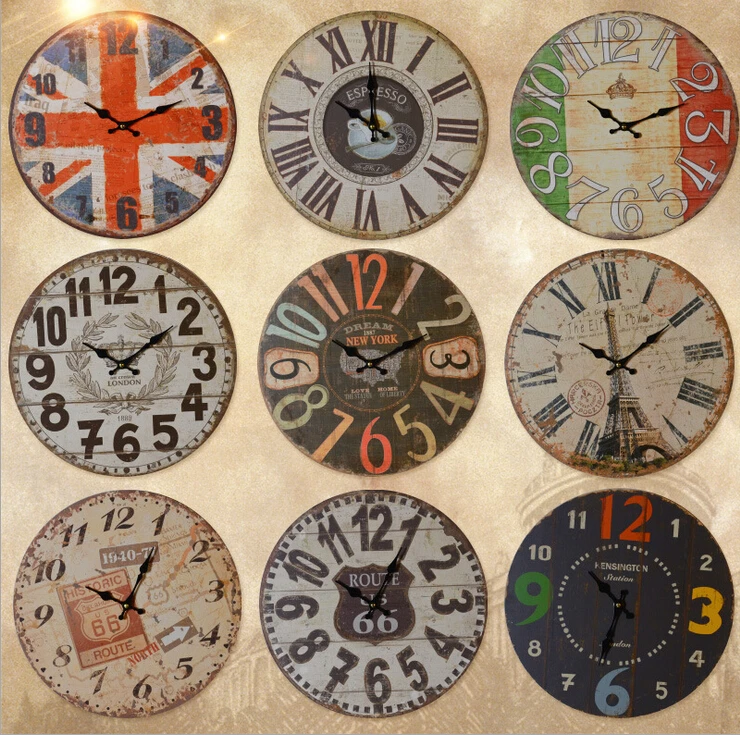D American living room wall clock clock retro decoration mural wall