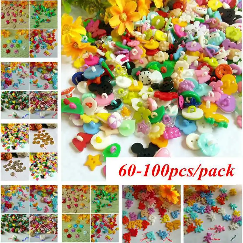 

50-100PCS Mix Shape Lots Colors Cartoon Buttons DIY Scrapbooking Plastic Buttons Children's Garment Sewing Notions