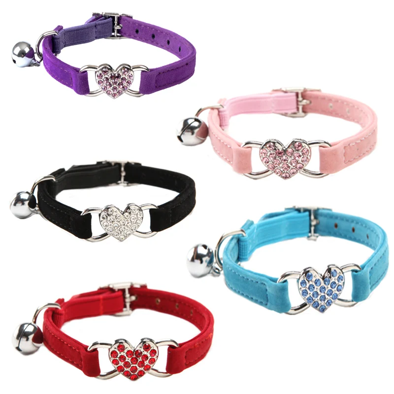 

New Heart Charm And Bell Cat Small Dog Collar Safety Elastic Adjustable with Soft Velvet Material pet Products Cat Accessories