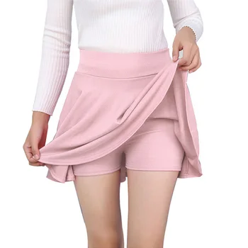 

Women's Solid Mini Skirt With Shorts A-line High Waist Short Skirts 2020 Summer Casual Fashion Preppy Style School Girl Skirt