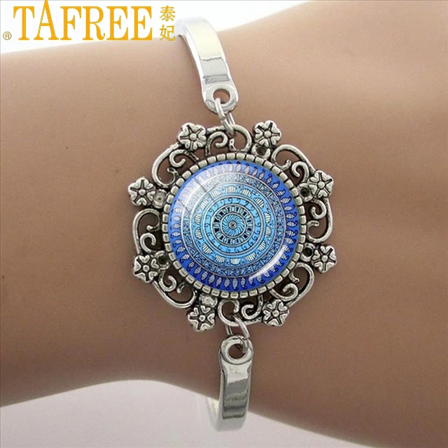 Женский буддийский браслет TAFREE голубой кабошон с рисунком мандалы для йоги