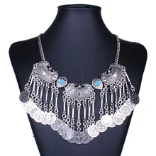 2015 Vintage bohemia Colar Maxi Boho Chic de la moneda Neckalce cadena Ethnic Gros Collier Collares Etnicos Gypsy Neclace KN009