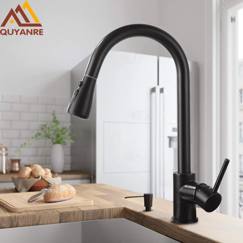 

Quyanre Blackend Nickel Pull Down Kitchen Faucet 3-way Pull Out Sprayer Single Handle Mixer Tap 360 Rotation Kitchen Faucet Tap