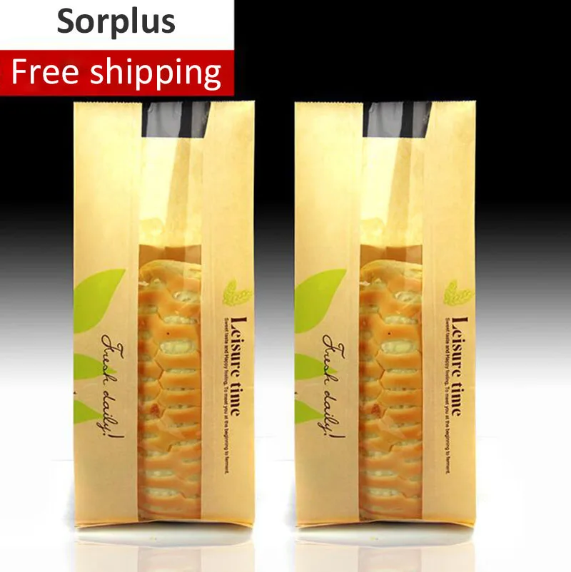 100pcs 12x30cm Kraft Paper Toast bread Packaging Bags with Display
