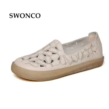 SWONCO/Женская обувь на плоской подошве; весенняя женская обувь из натуральной кожи; женская обувь; повседневные кожаные лоферы; женская обувь размера плюс 33-43