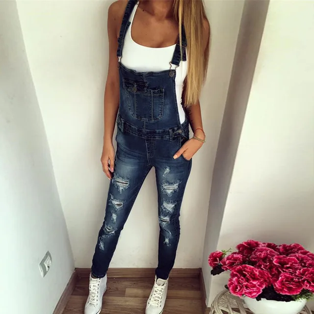 

Casual Jeans Jumpsuits Romper Women Sexy rippped Hole Denim Jumpsuits Body Feminino Pencil Pant Overall Bodysuit girls