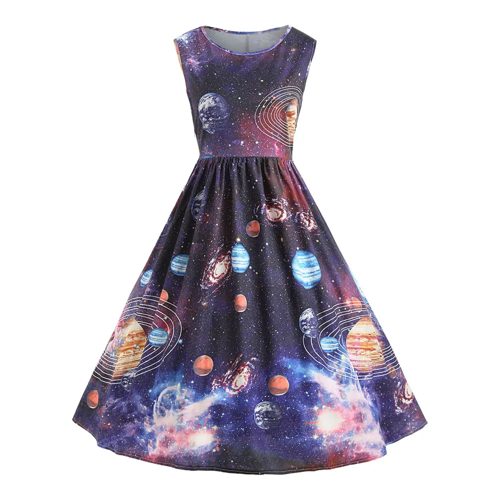2018 Vintage Starry Sky Space Dress Elegant Winter Dress Cute