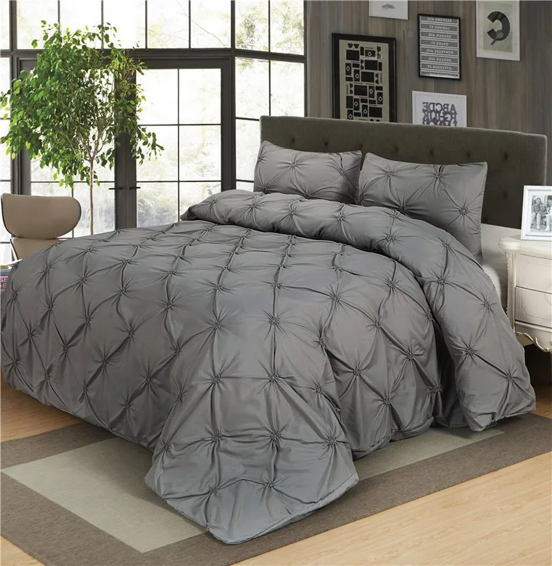 Luxury Duvet Cover Set Grey Pinch Pleat 2/3pcs Twin/Queen