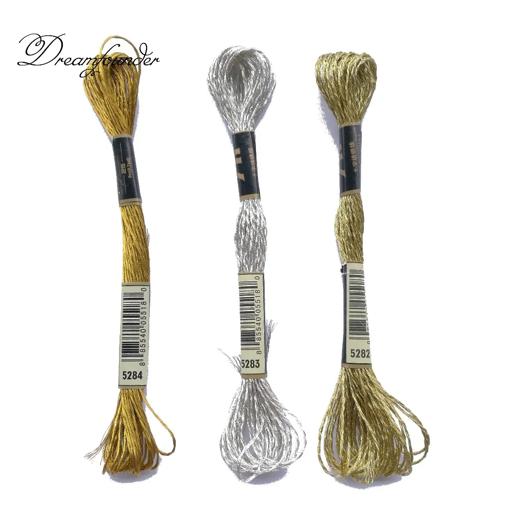 

1pcs metallic thread for cross stitch same color as DMC floss 5283 silver 5282 light gold 5284 gold embroidery DIY needlework