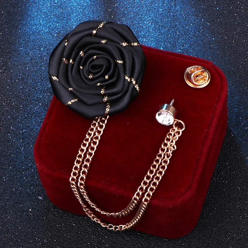 Suit Accessories Rose Brooch For Men.Mens Lapel Pins For Suits Handmade Cloth Flower Pin Charm Suit Chain Jewelry Gifts For Women Men