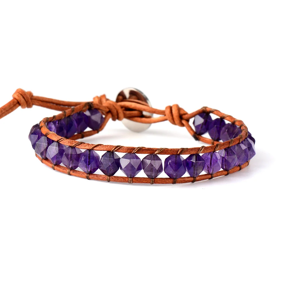 High End Leather Wrap Bracelet Unique Natural Stones Leather Strap