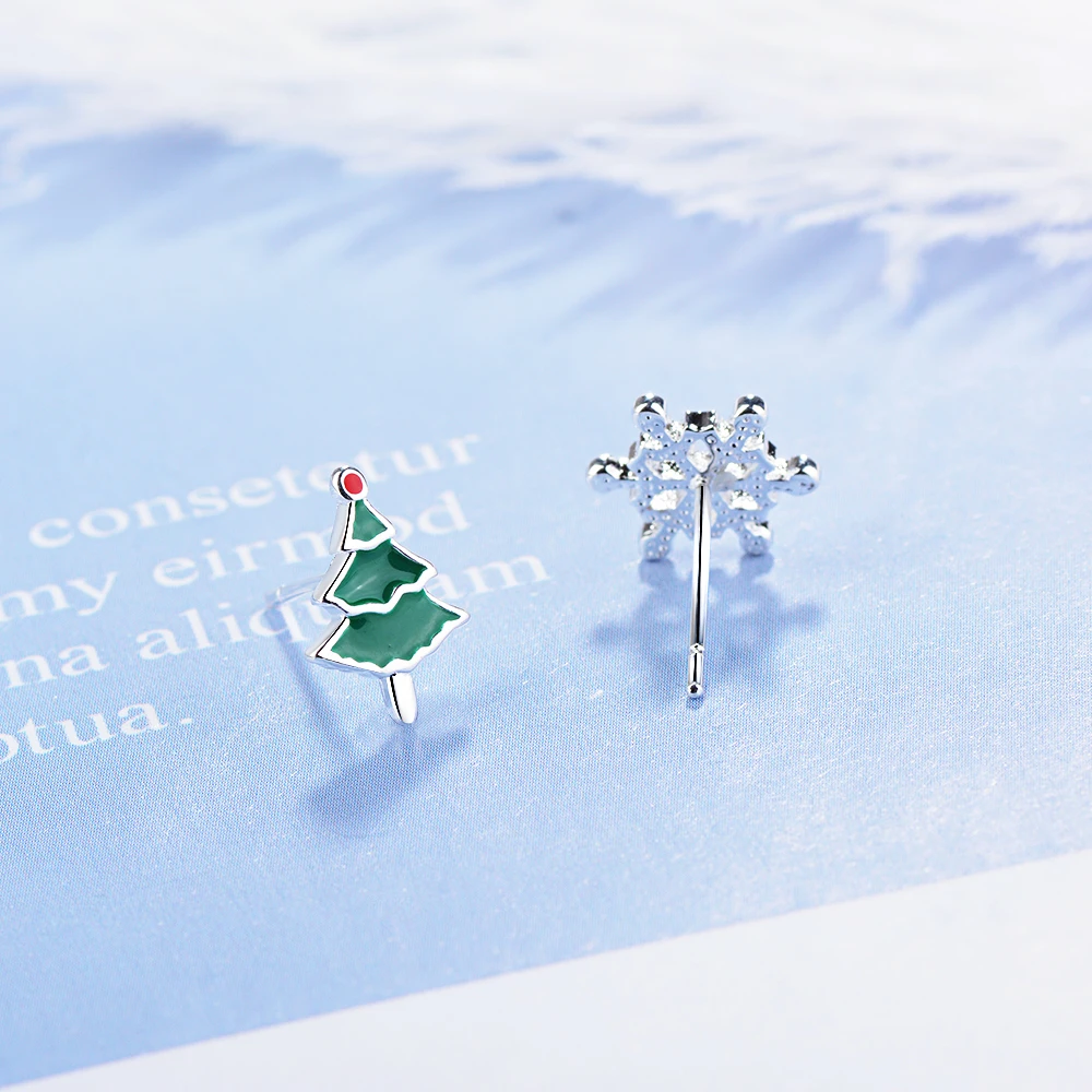 100% Серебро 925 пробы Для женщин модные милые миниатюрные Асимметричная зимние деревянные серьги дочь Рождественский подарок для девочек Ds326