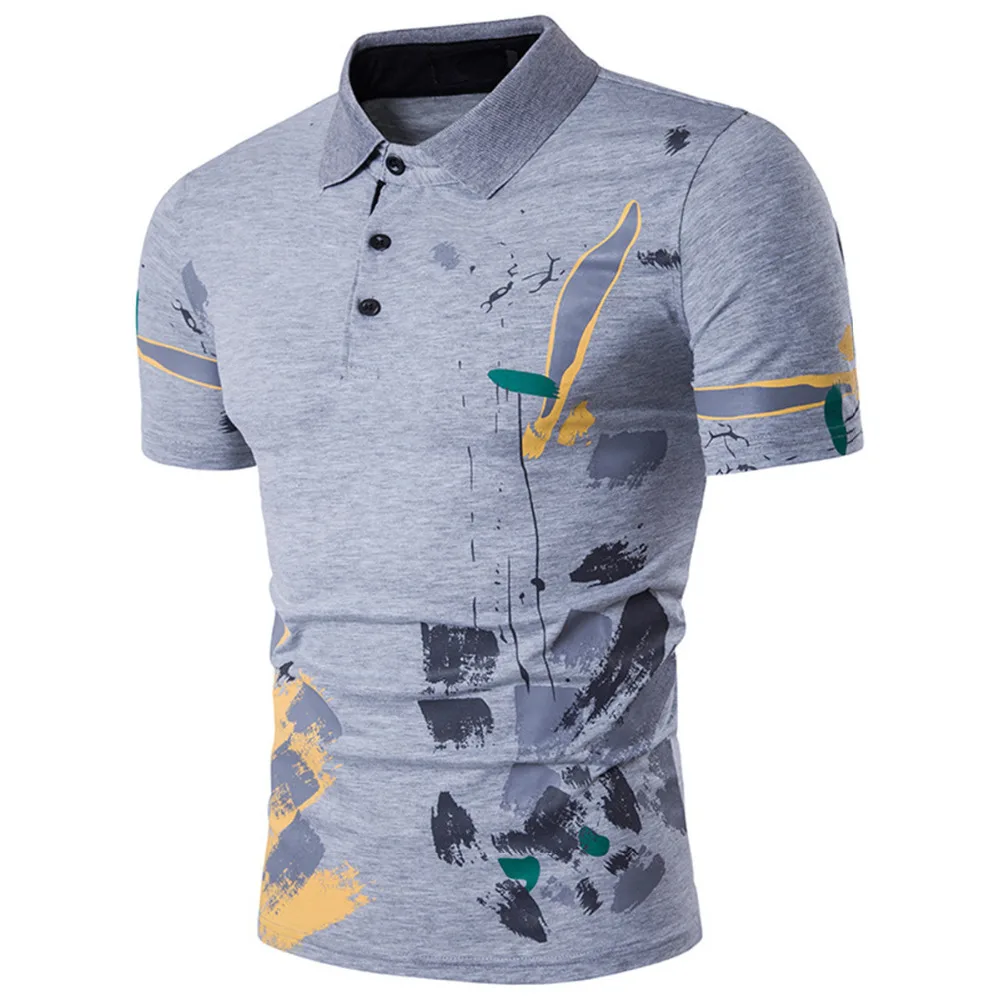 

2018 Spring Summer male Poloshirt Graffiti Printed short sleeves Men's Quick Dry Breathable Casual Men Jersey gray 2018 Shirts