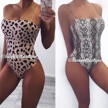 

Summer Serpentine Snake Leopard Printed Bodycon One Piece Swimsuit Women Bodysuit Sexy Stretch Bikini Swimwear Bathing Suit