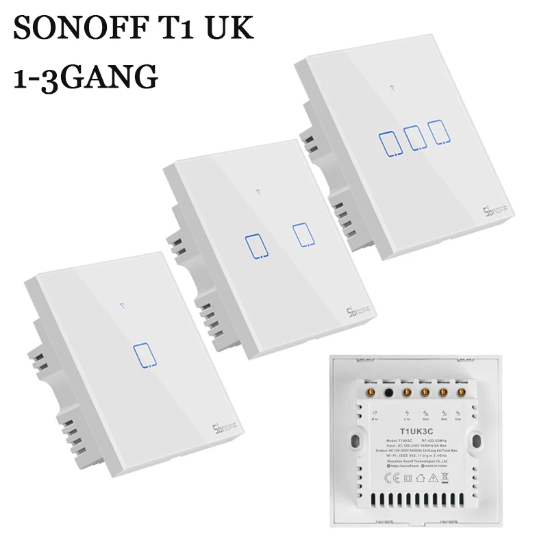 rf de Controle Sonoff Reino Unido 1 2 3 Gang Interruptor Inteligente Wifi – 433 Remoto Parede Toque Luz Automação Residencial Alexa tx t1