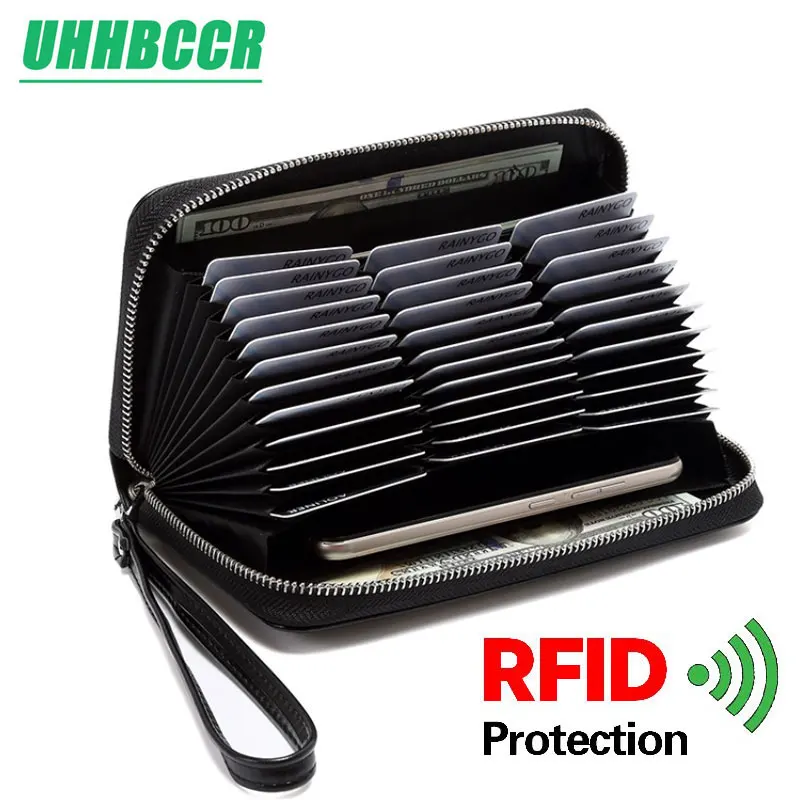 

Leather RFID Blocking Credit Card Holder Men Anti Theft Travel Passport Long Wallet Women Business ID Holder 36 Cards Purse