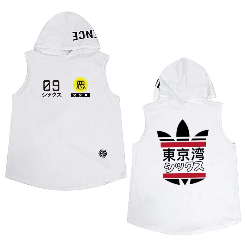 

2019 New Fashion Tops Hooded Sleeveless Tokyo Bay t shirt Letter print Hip hop Summer Streetwear sleeveless t shirt men
