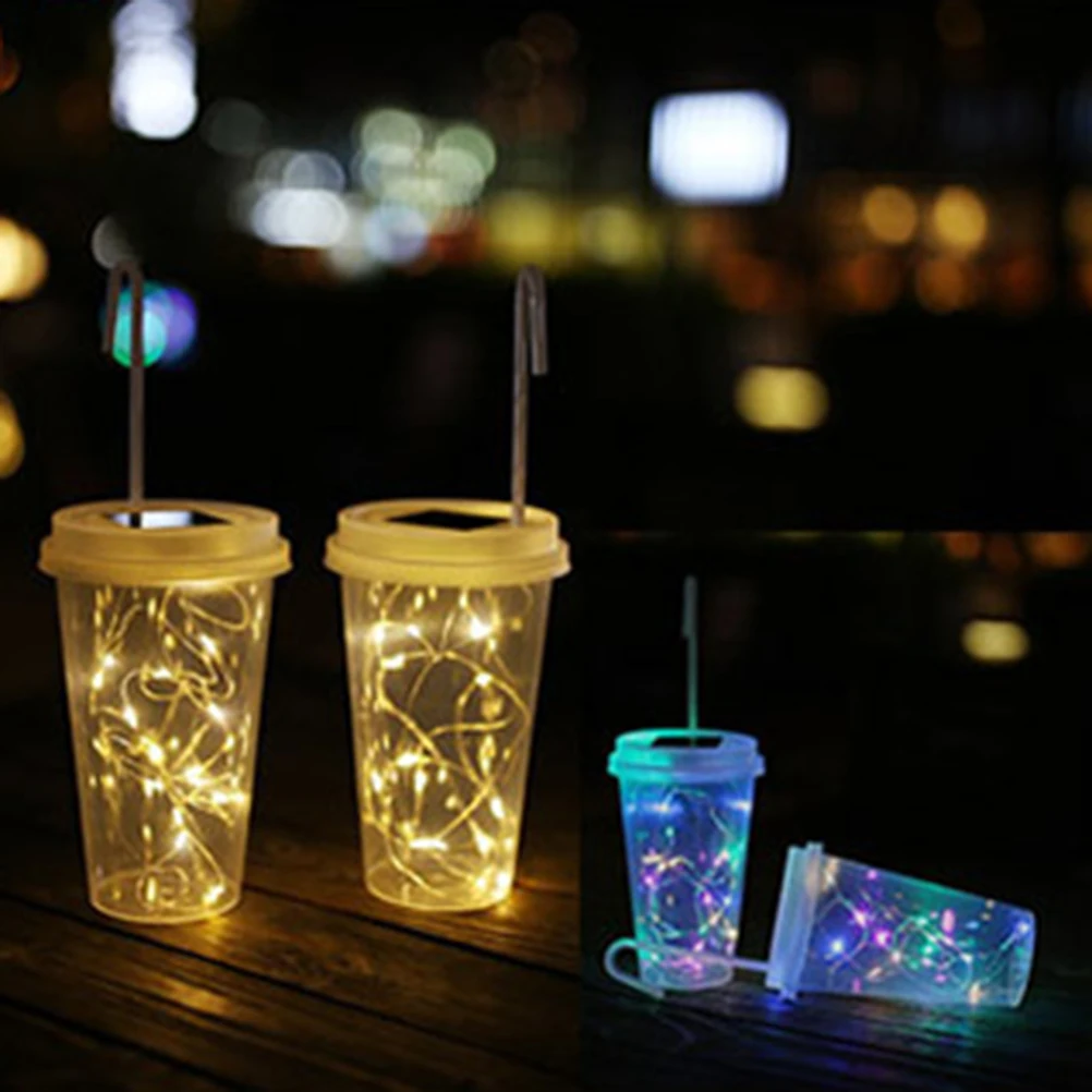 

Solar Milk Coffee Cup LED Drink Holder Flashing Star Light Party Birthday Banquet Wedding Decoration Desktop Gift (Multicolor)