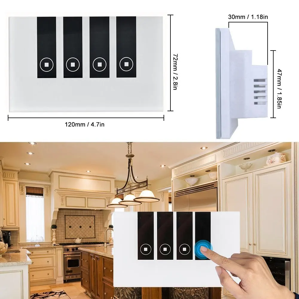  4 Gang WiFi Smart Light Switch Timing/Voice Smart Light Switch Switches Touch In-wall Wireless Plat - 32961402607
