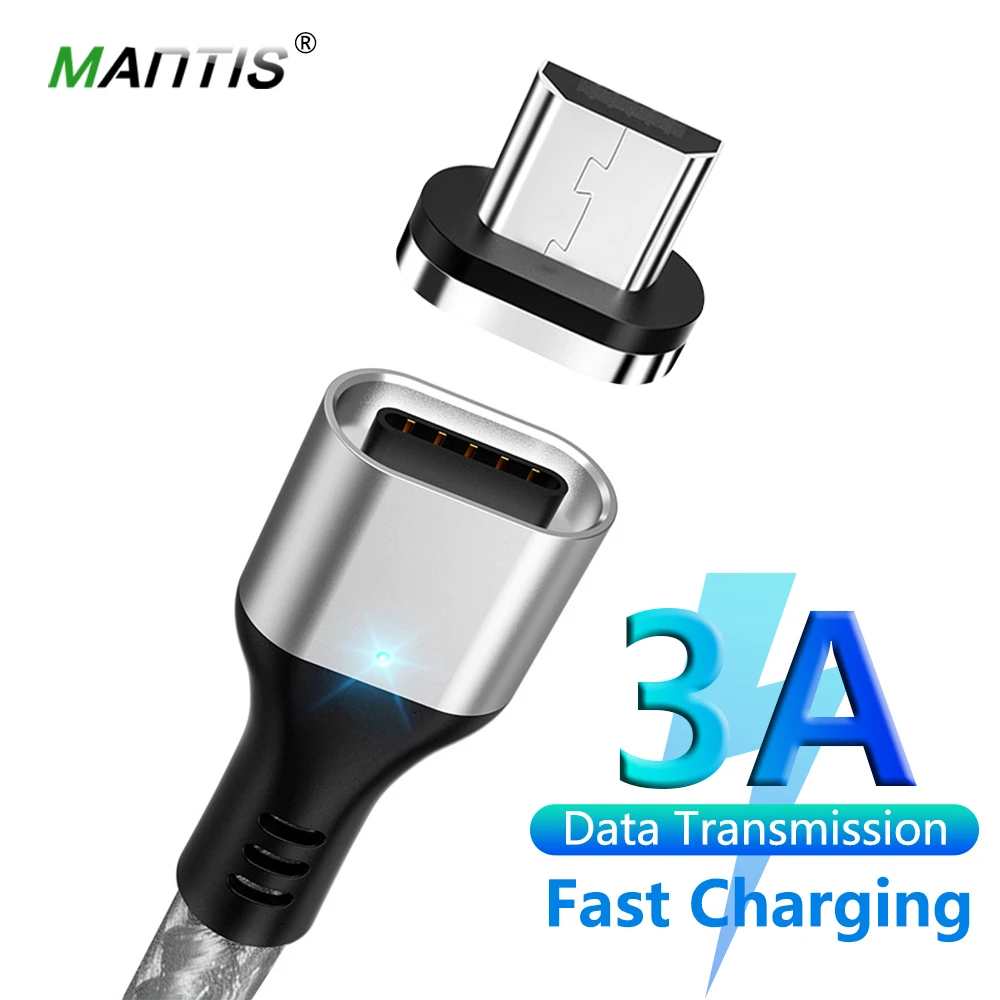 Магнитный зарядный Micro USB кабель MANTIS 3A для samsung Galaxy s7 j7 j5, магнитный кабель для быстрой зарядки Xiaomi Redmi 4X Note 4 5