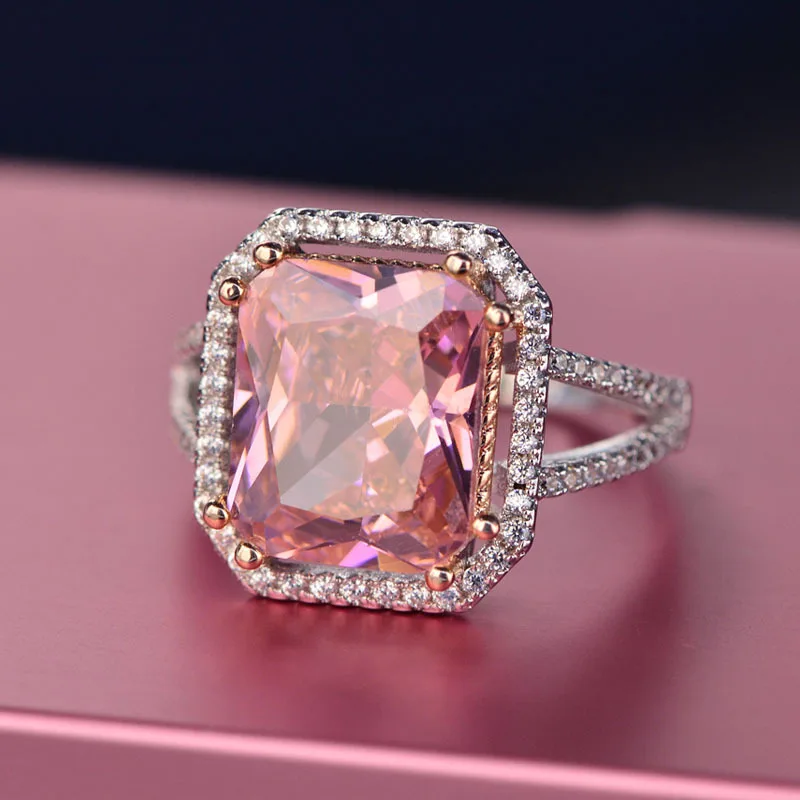 SINZRY женское Новое милое романтическое розовое CZ Кольцо с покрытием из белого золота с верхним кристаллом циркония увеличенные кольца для женщин
