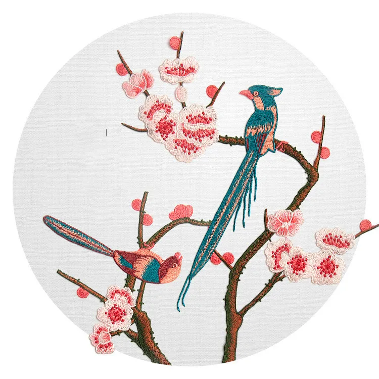 

Plum Flower and Bird Embroidery Big Patch Chinese Style Clothing Patch Applique Shoe Sewing Stickers Clothes for T-shirt Bags
