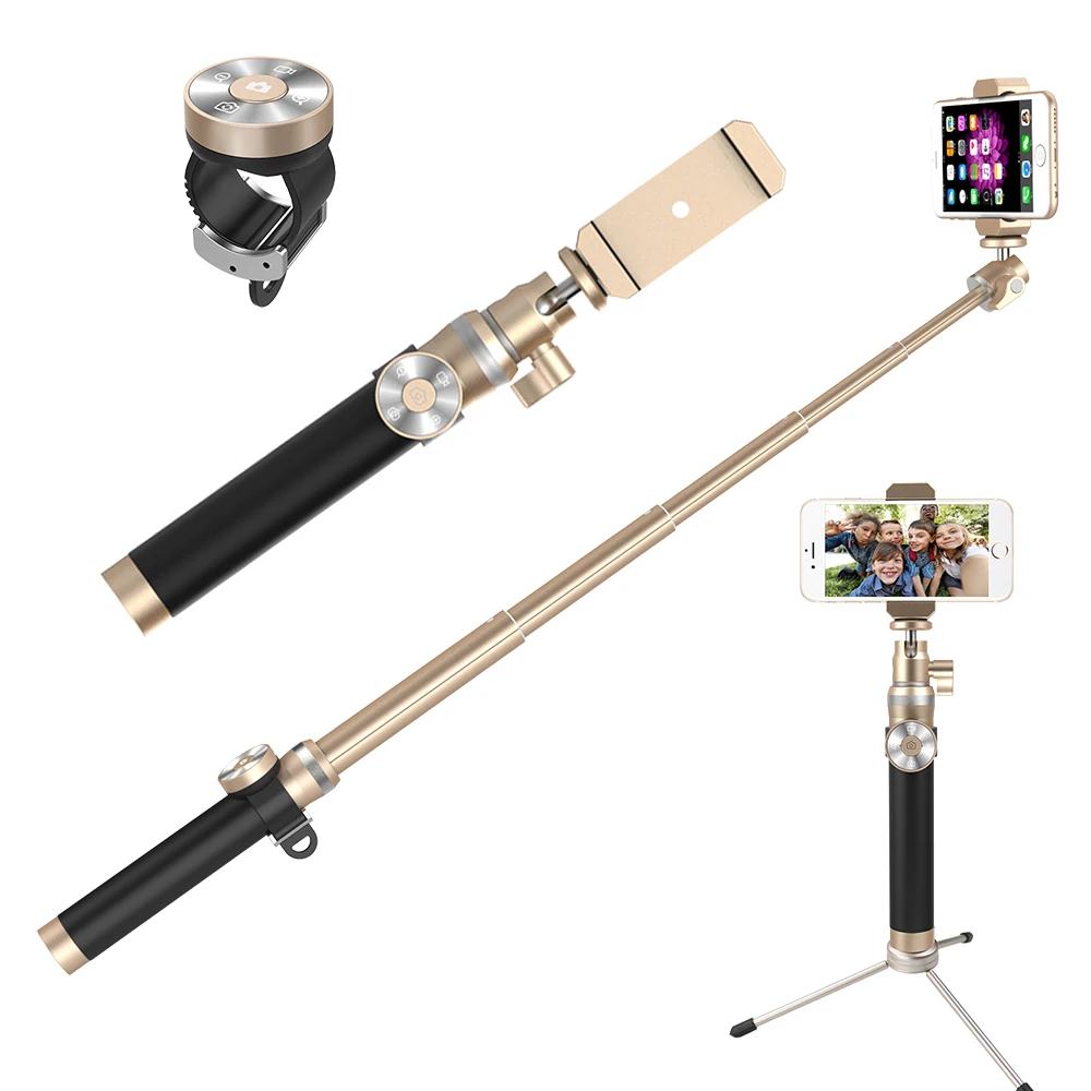 Fashion Extendable Self Selfie Stick Handheld Monopod Clip Holder Bluetooth Shutter Remote Controller for iPhone Android