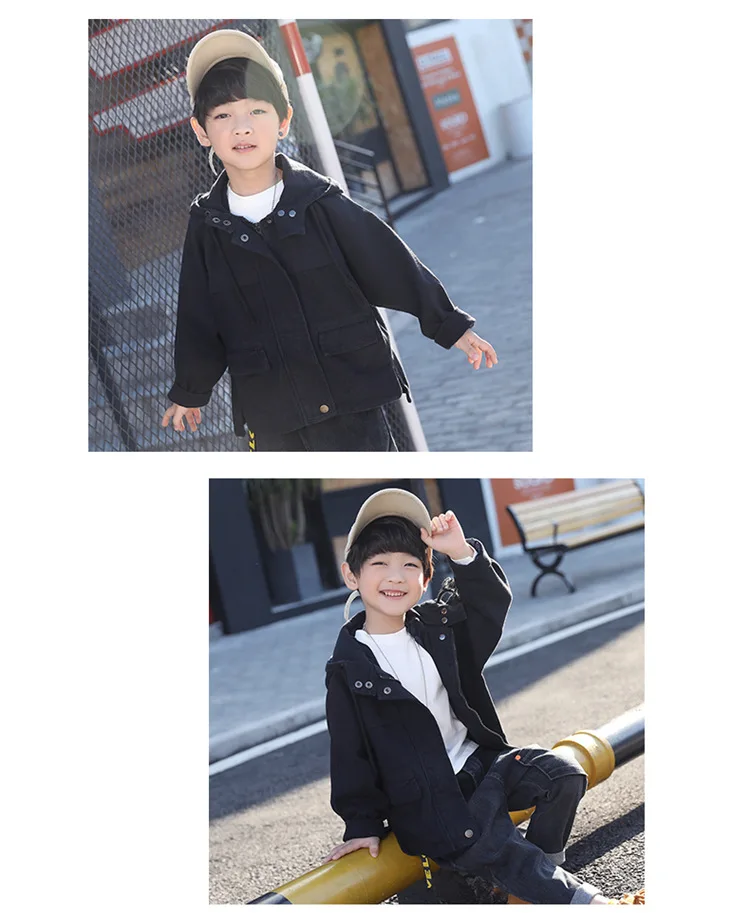 black green children hooded denim long coats for teenage boys outerwear tops kids autumn long sleeve jackets clothing 8 10 12 Y  (11)