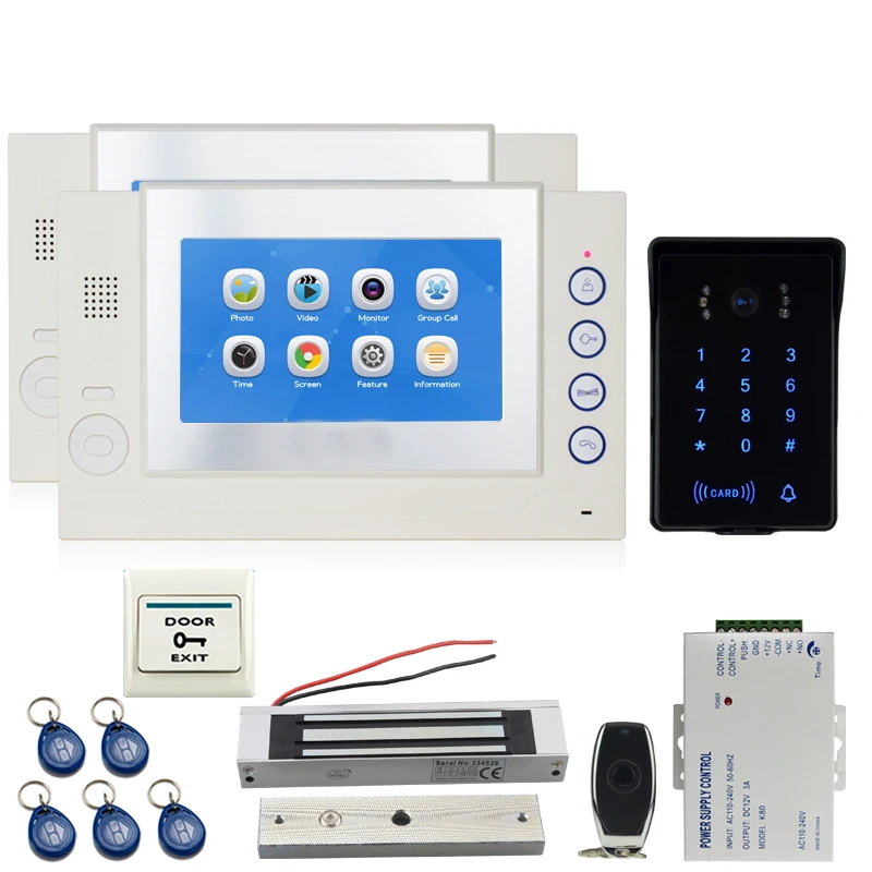 

JEX 7`` TFT Video Door Phone Doorbell Intercom system Kit 2 Voice/Video Record Monitor +700TVL Waterproof Password Camera 1V2
