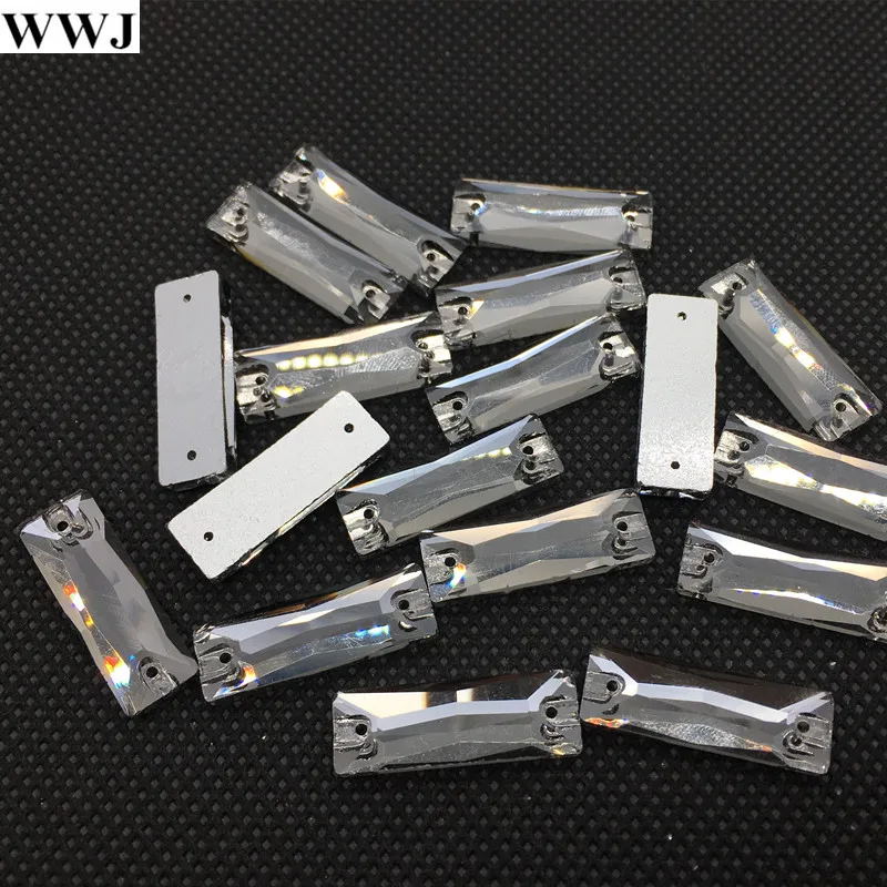 

7x21mm 24pcs Cosmic Baguette Sew On Glass Crystal Stones clear grey Color Rectangle Sewing Crystal Long Sewing Beads