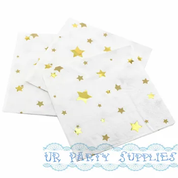 

Free Shipping 80pcs Gold Star Foil Paper Napkins 25 x 25cm Cocktail Napkins for Baby Shower Wedding Anniversary Party Decor