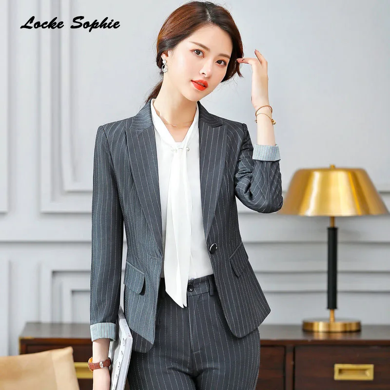 Women's Plus size Blazers coats 2019 Summer cotton cotton blend stripe Slim fit Small Suits jackets ladies Skinny Blazers Suit