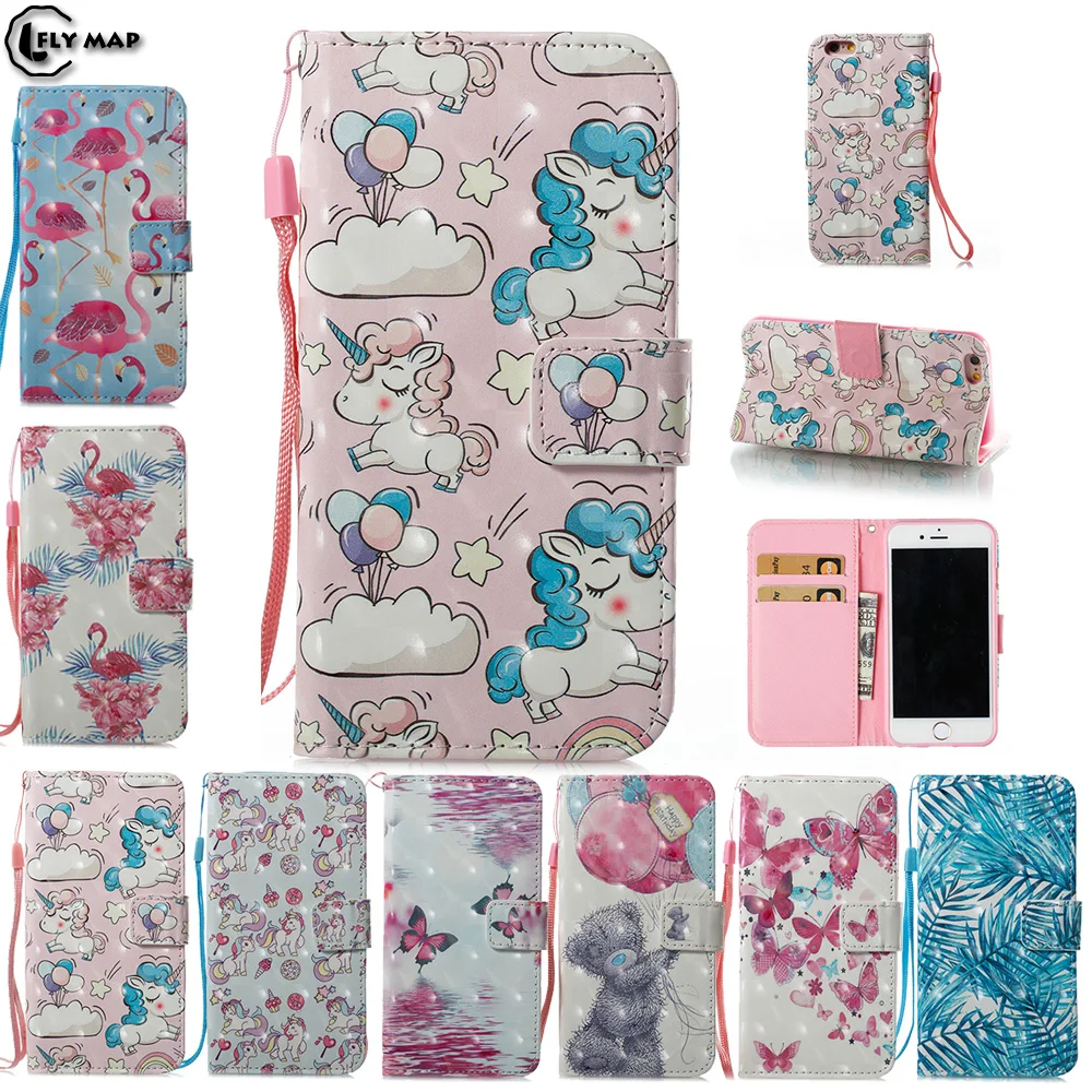 Koop 3D Flip Case voor Apple iPhone 6 iPhone6 4.7 #039; #039;Flamingo eenhoorn portemonnee Lederen Cover Telefoon Case voor Apple iPhone 6 s iPhone6s Capa