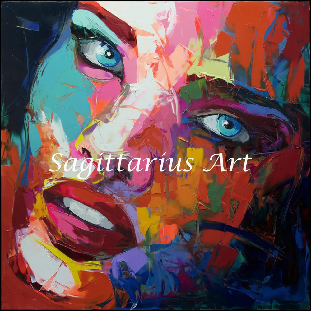 

Hand Painted Palette knife Abstract Oil Painting Canvas High quality Francoise Nielly Designers Woman Face Home Fine Art