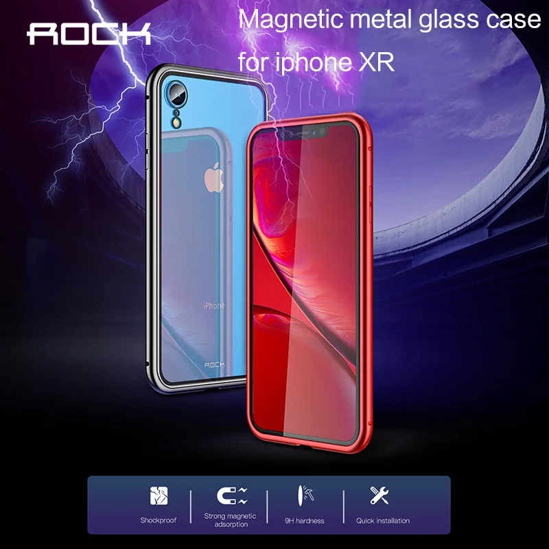 

Rock Magnetic Metal Glass Case for iPhone XR, Anti-knock Case Ultra Slim Soft Phone Case for iPhone XR Clear Cover