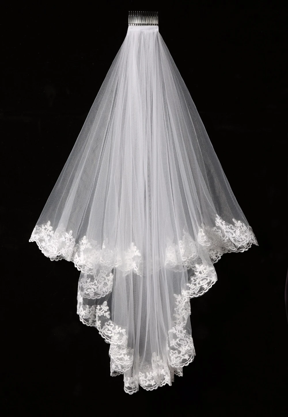 Elegant White/ivory Two Layers Lace Edge Tulle Veil