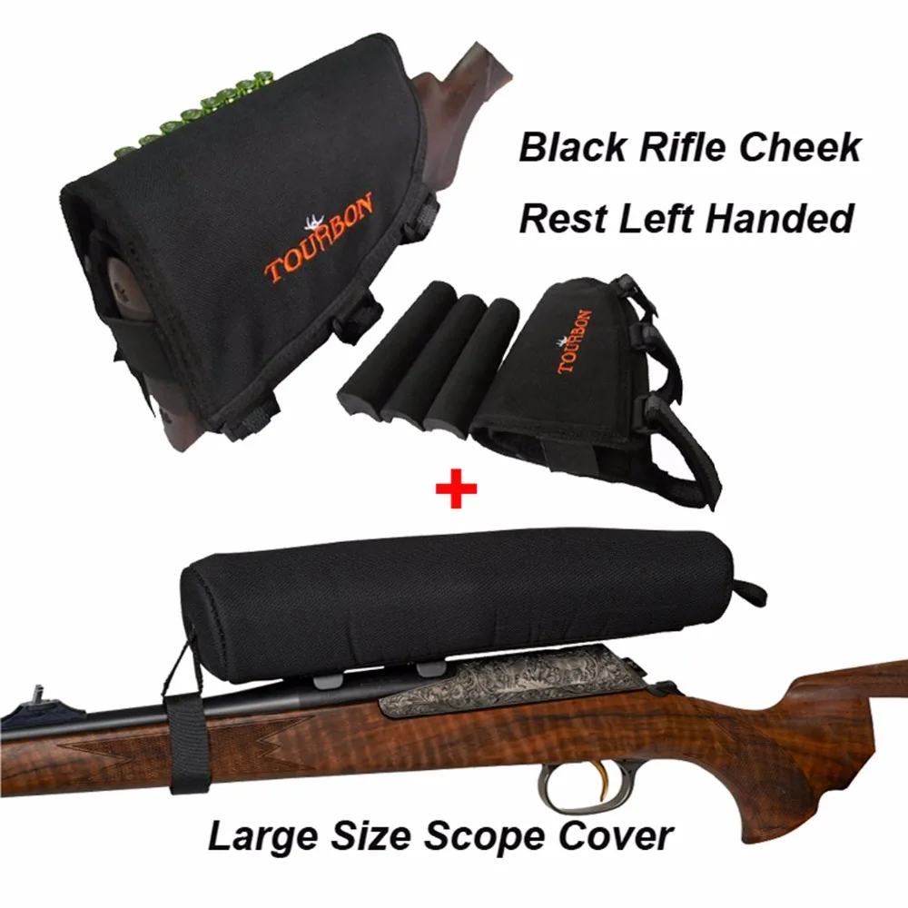 

Tourbon Hunting Gun Accessories Large Size Neoprene Rifle Scope Cover Black Rifle Buttstock Cheek Rest Pad Left Hand