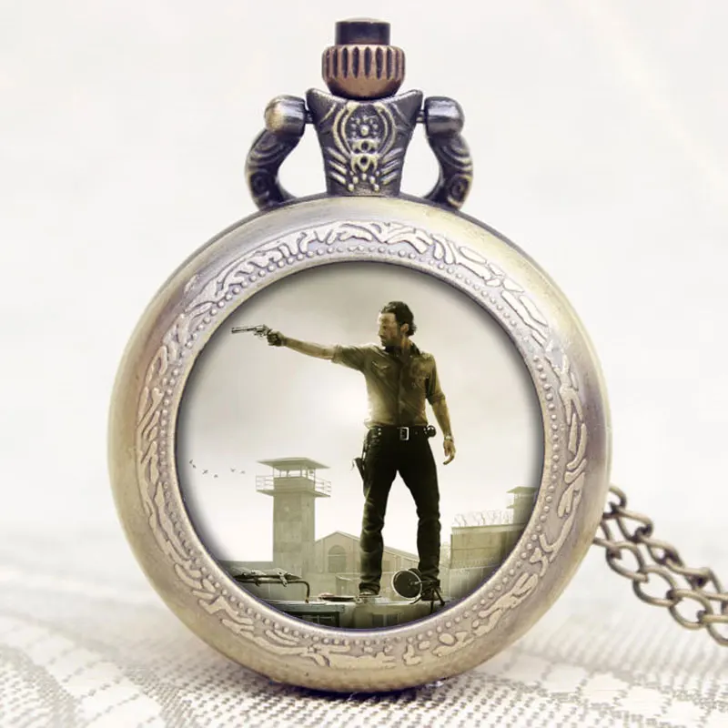 Новинка 2017 года Малый Винтаж The Walking Dead Рик Для мужчин кварцевые аналоговые двигаться Для мужчин t Цепочки и ожерелья цепь карманные часы