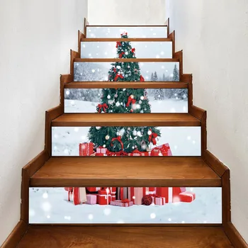 

Christmas Snow Tree Stairs Stickers Self Adhesive Tile Stairs Wallpaper New Year Home Decor Stair Mural DIY Corridor Renew Decal