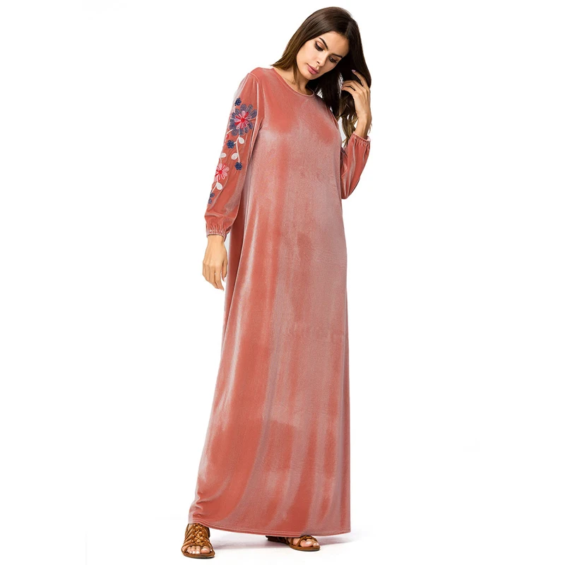 MISSJOY Vestido Terciopelo арабское бархатное Макси платье абайя Турция мусульманский Кафтан Дубай платье вышитая с длинным рукавом Исламская одежда